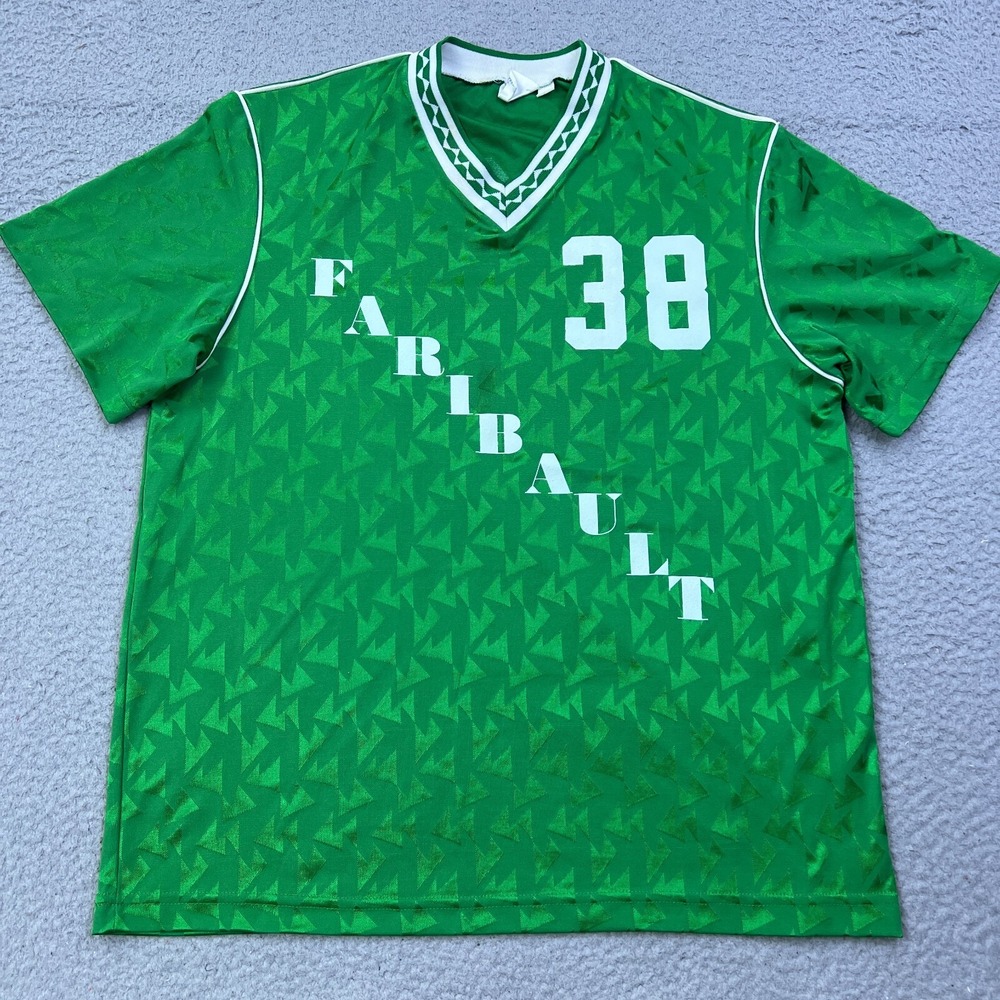 VTG Faribault MN Soccer Jersey Men's L Shiny Greenβ Football Kit Shirt USA Made